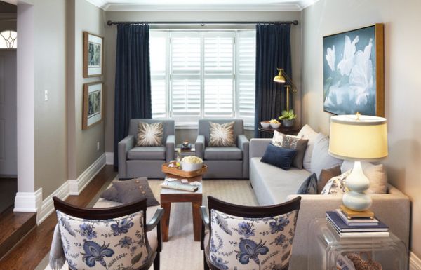 Snazzy combination of blue and gray in the living room