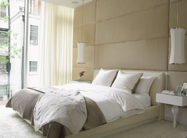 Soothing shades in the bedroom create a relaxed setting