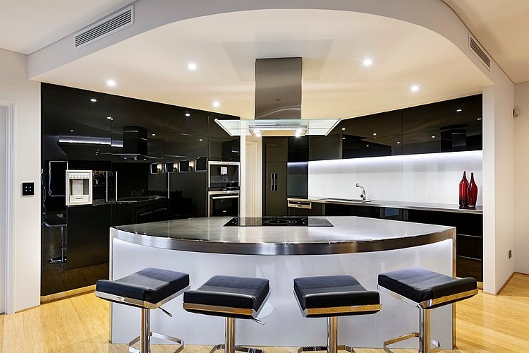 Stunning modern kitchen in mirror-black gloss-finished