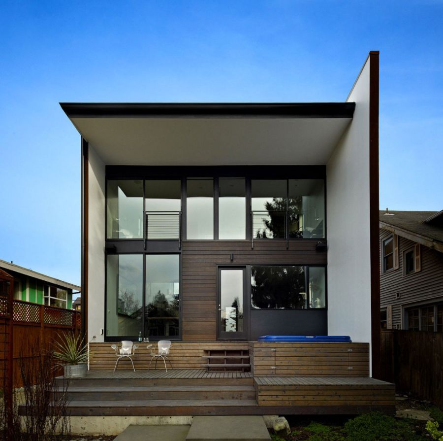 Terraced deck opens up into the backyard