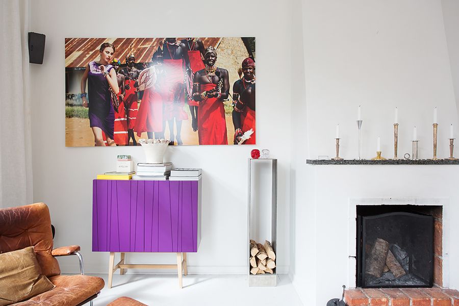 Vivacious purple cabinet in a Scandinavian home