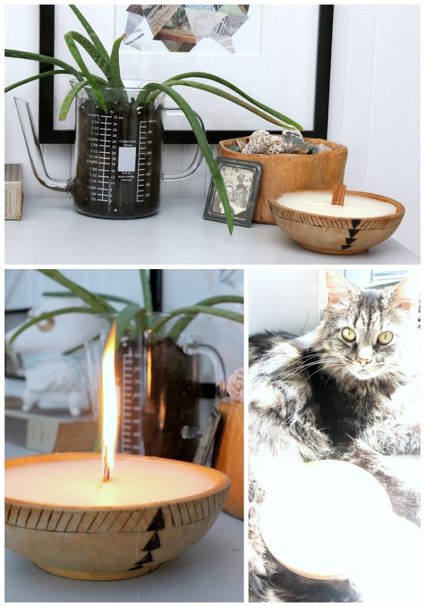 Wooden bowl candle