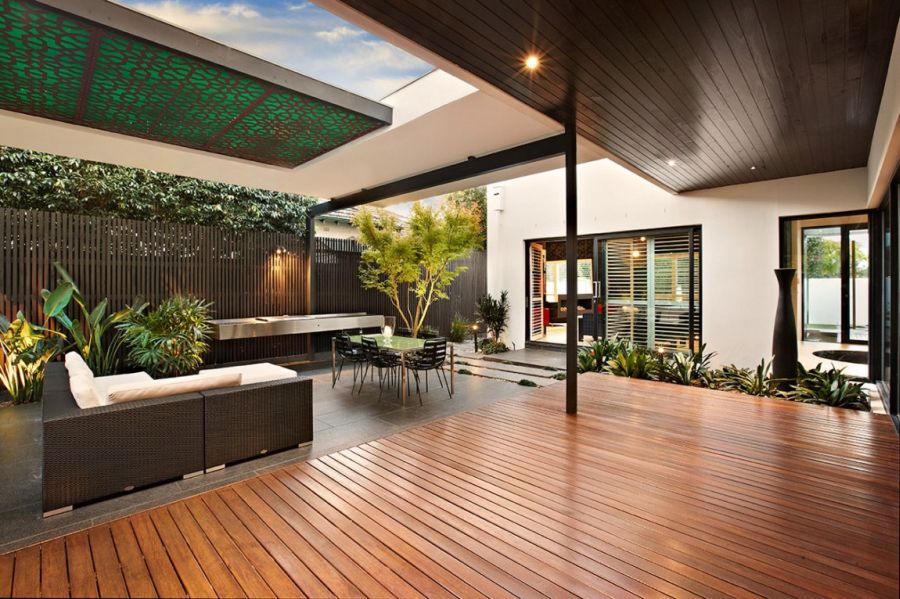 Wooden deck adds warmth to the space