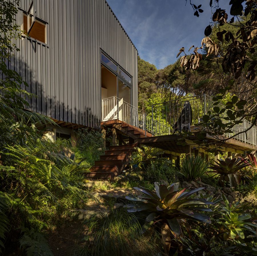 Wooden staircase leading to the Blackpool House in New Zealand