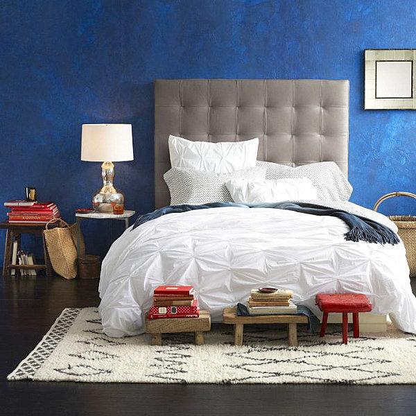 Wool rug in a blue bedroom