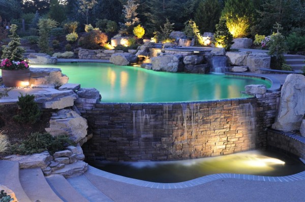 lighting for waterfalls and pool in garden