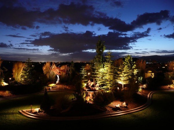 garden lighting at dusk with clouds