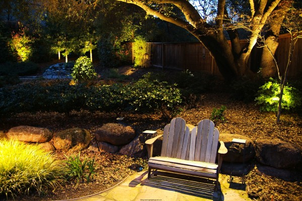 garden lighting with bench seating