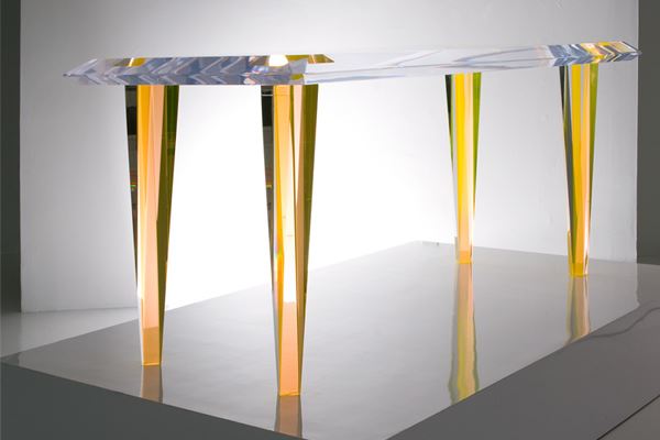 Acrylic dining table in yellow