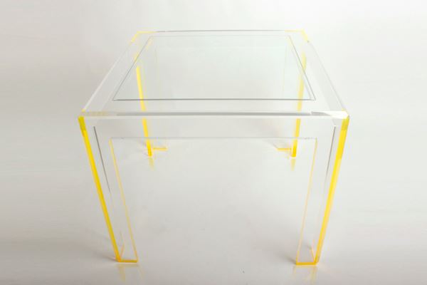 Acrylic table with yellow trim