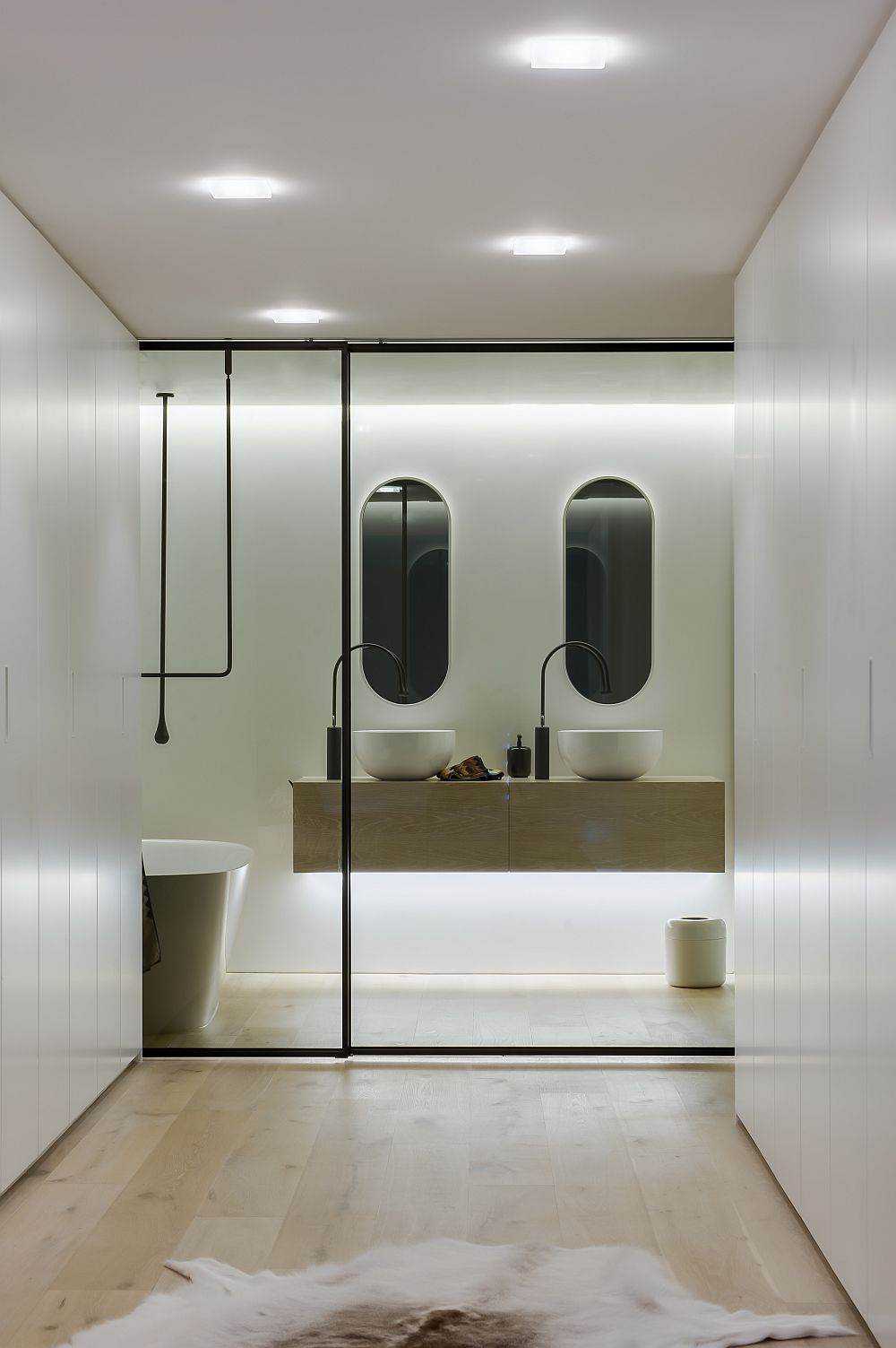 Bathroom with glass doors closed