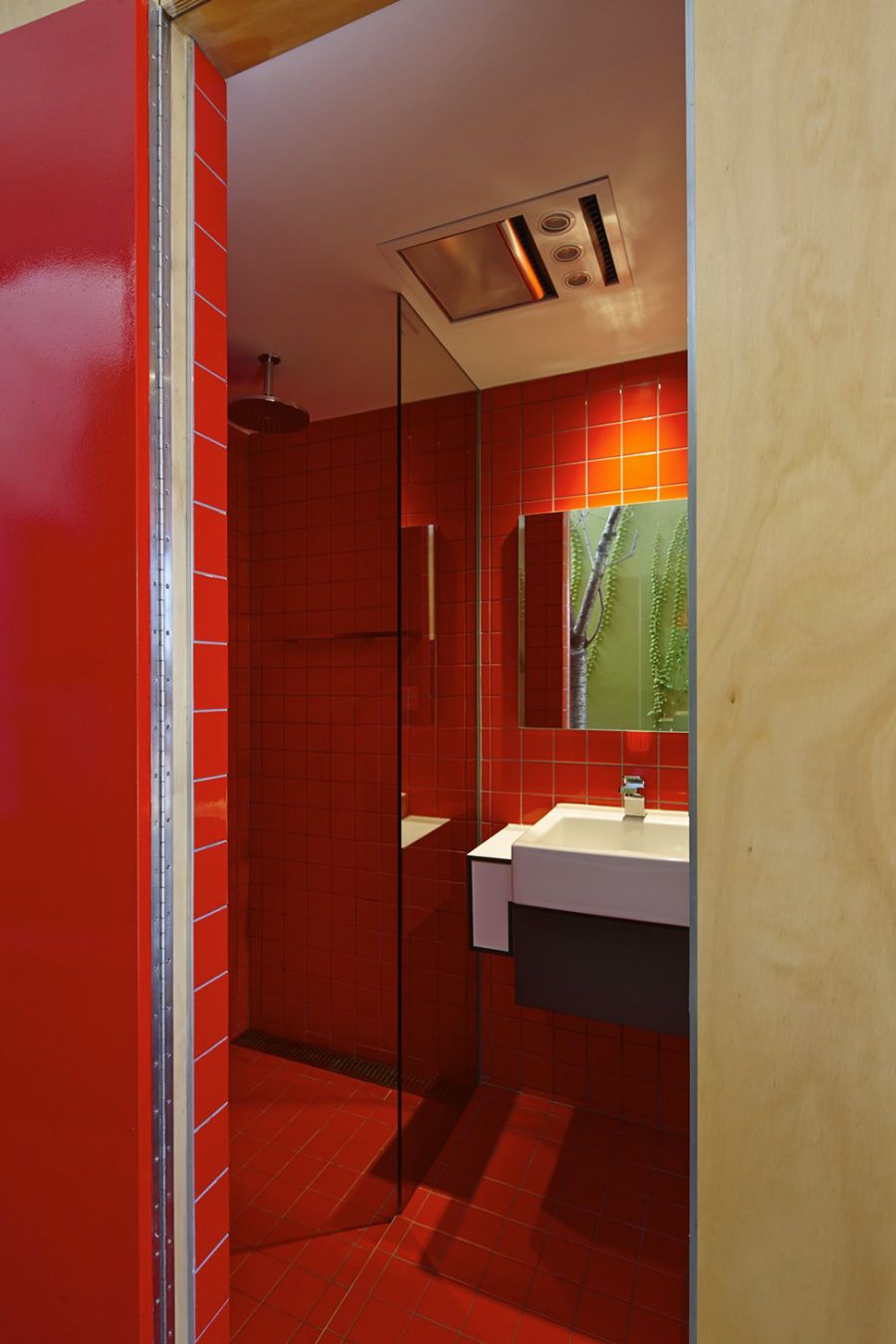 Bathroom with red tiles