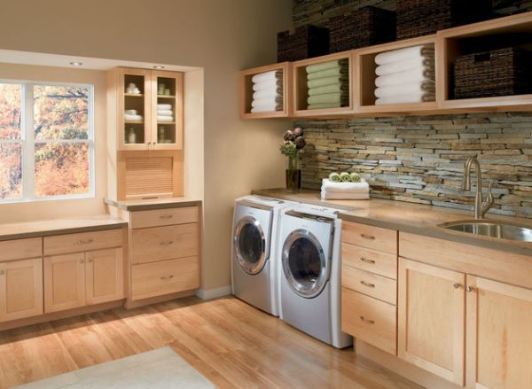 Laundry Room Shelves with Multi Colored Storage Baskets