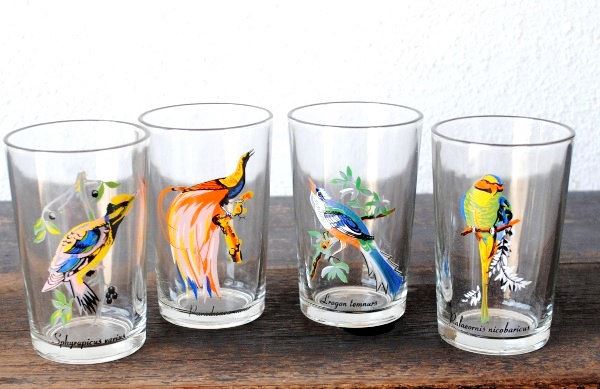 Bird-themed vintage drinking glasses