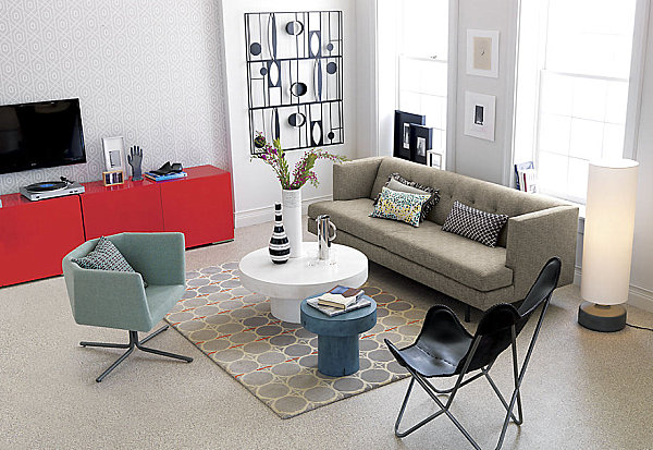 Blue faceted chair and cylindrical table