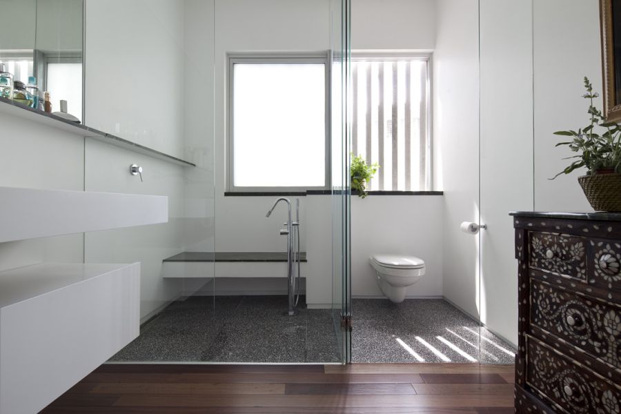 Contemporary bathroom with glass walls