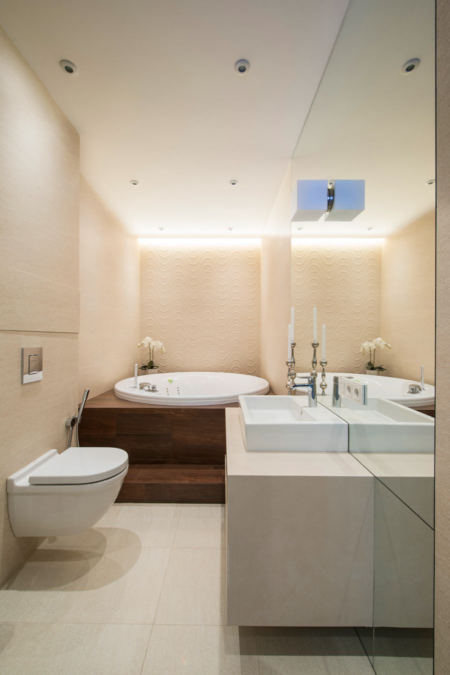 Contemporary bathroom with opulent bathtub