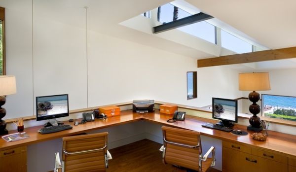 Contemporary home office with a skylight