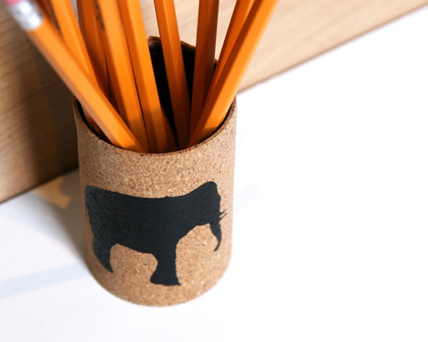 Cork and tin can pencil cup