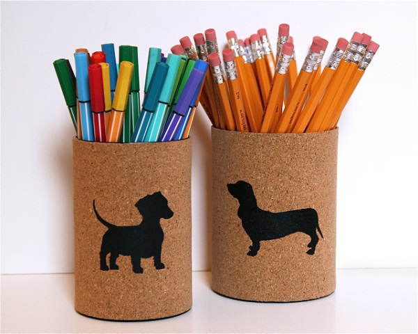 Dog print tin desk organizers