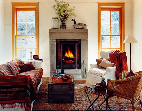 Earthy space with cozy throws