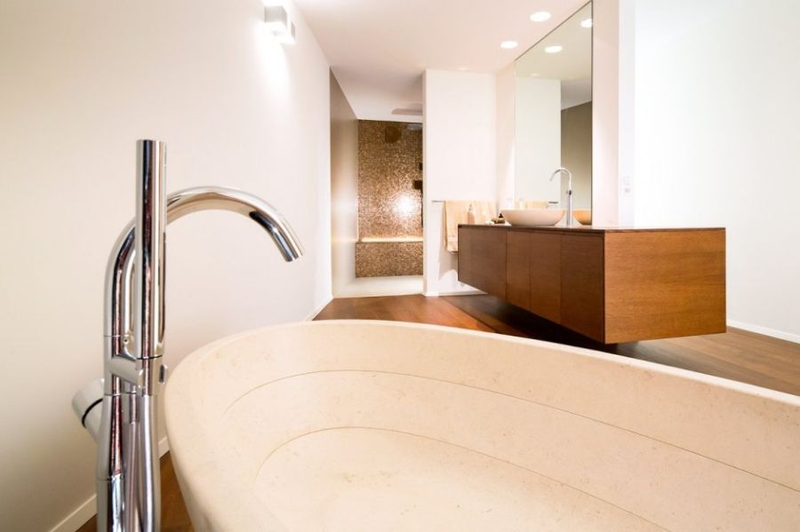 Floating bathroom vanity in wood