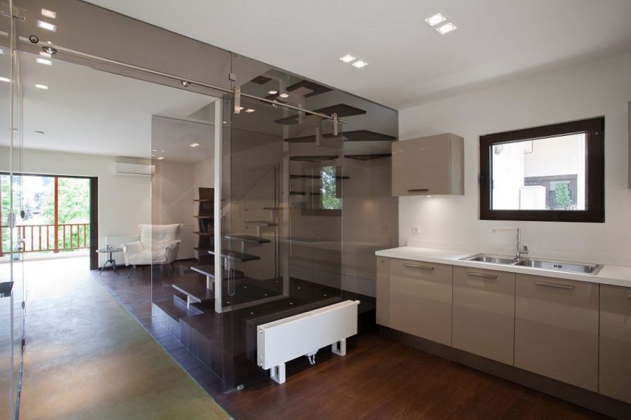 Glass partition in the living area