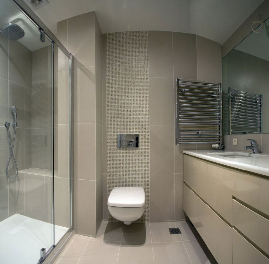Glass shower enclosure in the bathroom