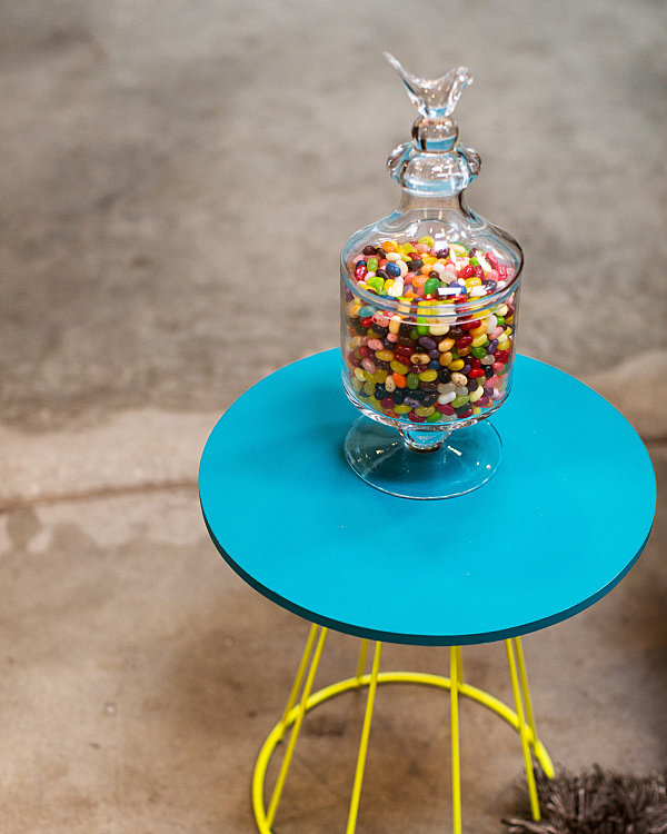 Glass urn of jelly beans in the office of the Honest Company