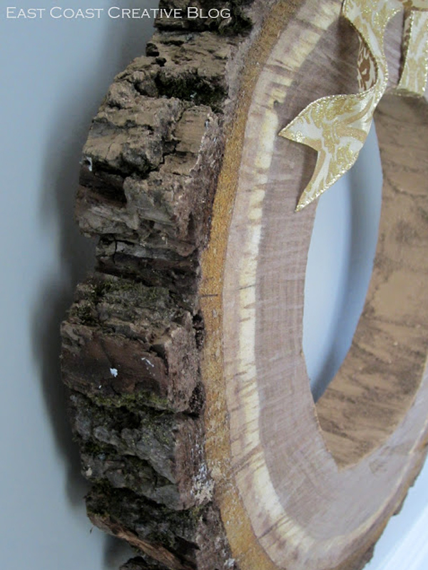 Hanging wooden wreath with ribbon