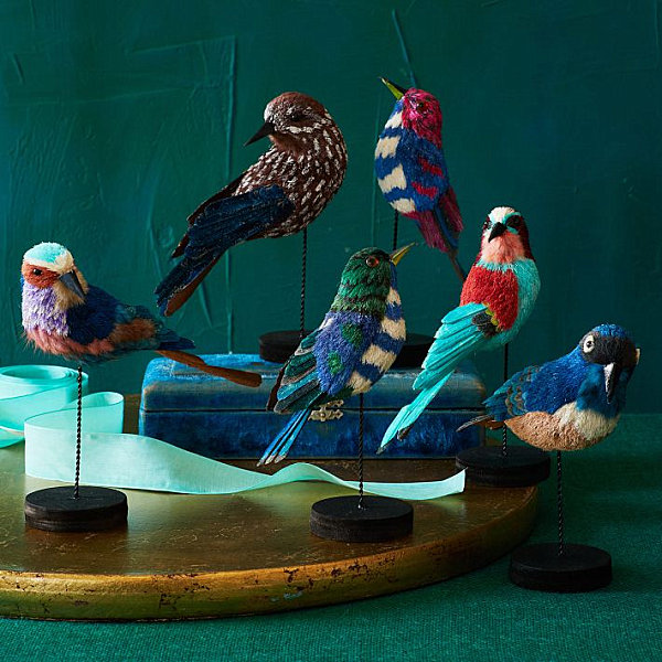 Jewel-toned sisal birds