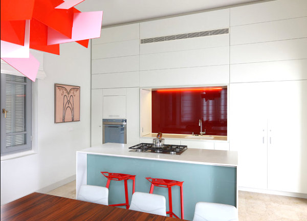 Kitchen with a vibrant modern light