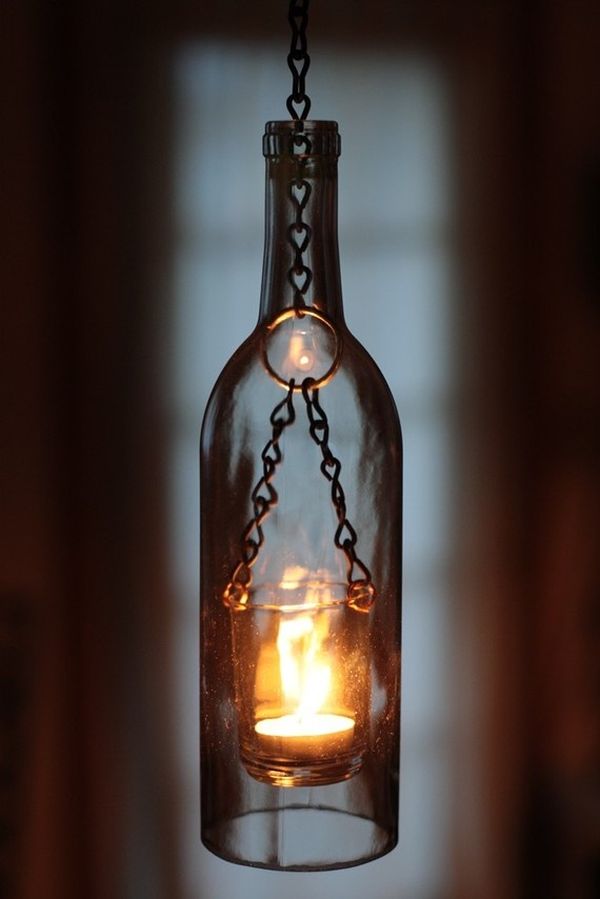 Lantern-styled wine bottle pendant light