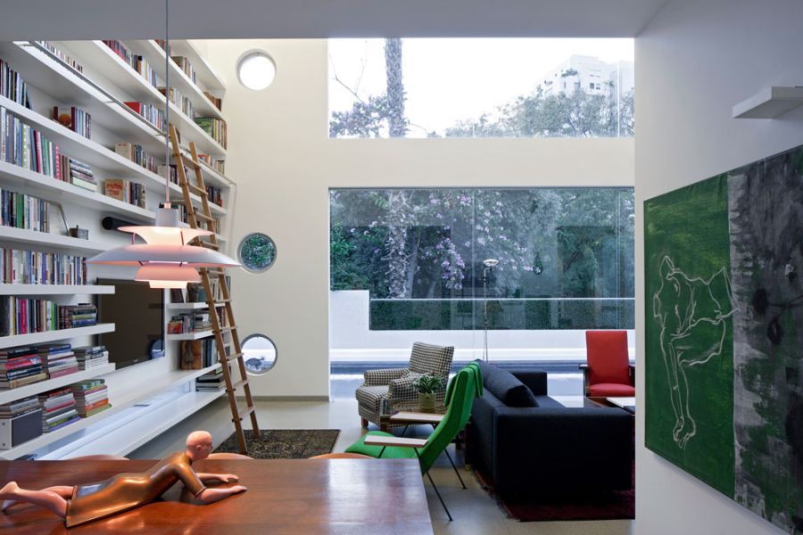 Large bookshelf and display in the living area