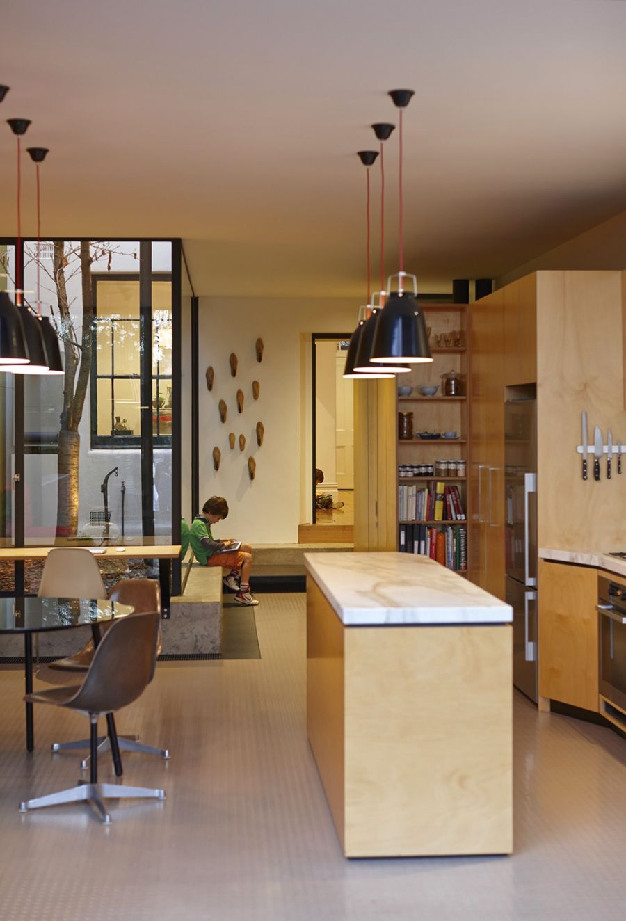 Large pendants above the kitchen island