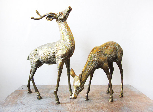 Large vintage brass deer