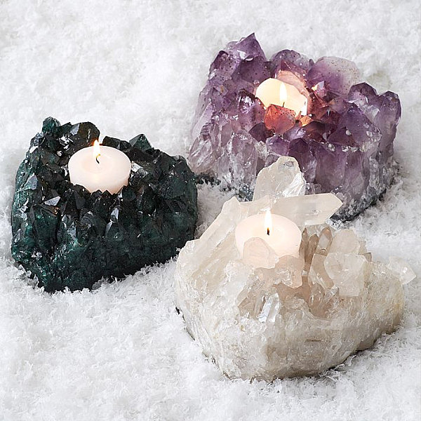 Mineral crystal votive holders