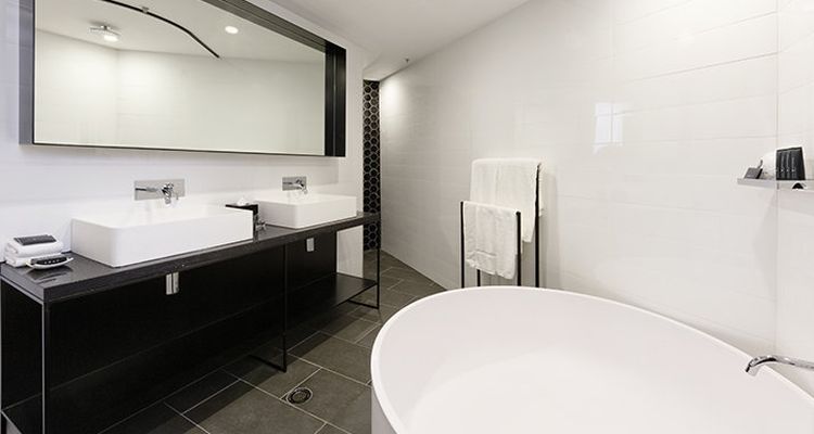 Modern bathroom in black and white