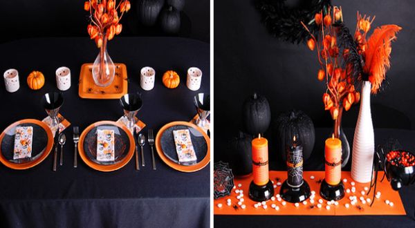 Orange and black table decor