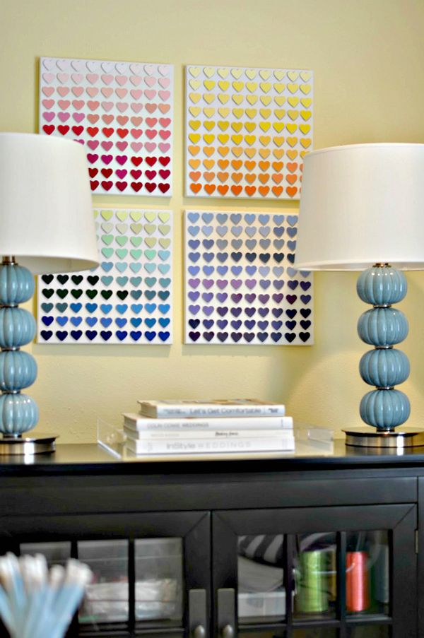 Rainbow paint chip wall art DIY idea