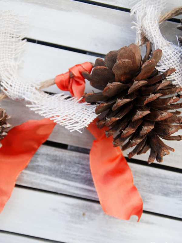 Ribbon and pine cone garland