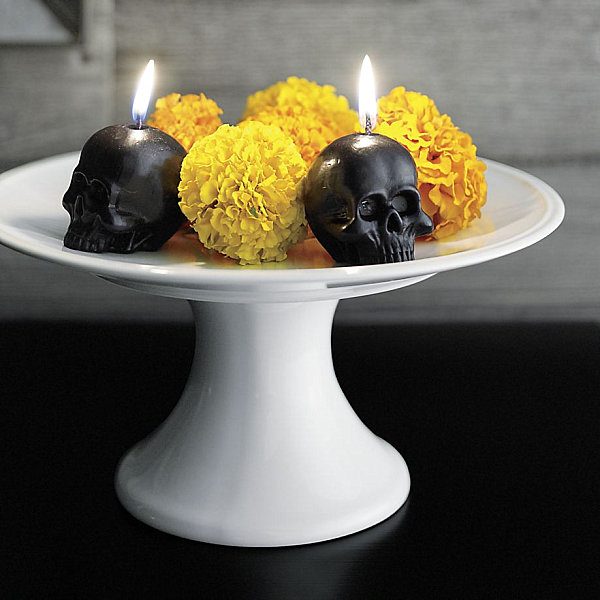 Skull candle and flower centerpiece