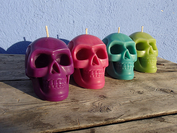 Skull candles in bright colors