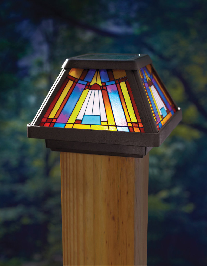 Stained glass post cap solar powered light