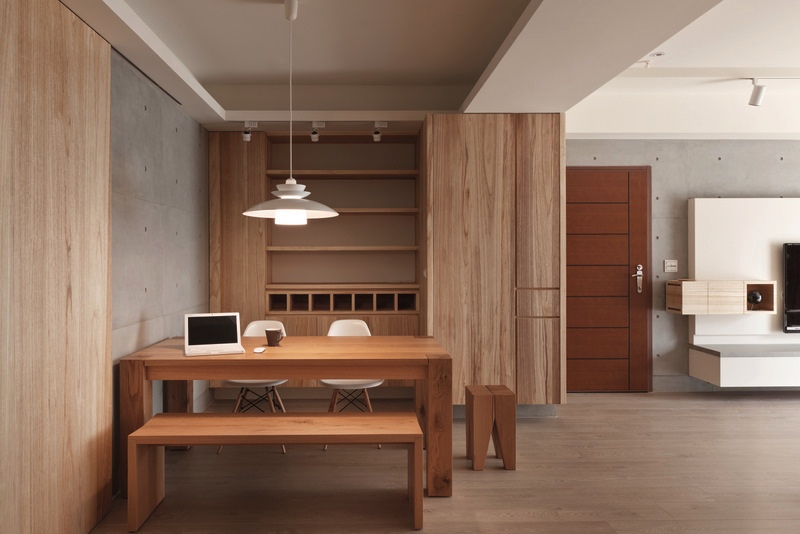 Stylish pendant lights above the dining area