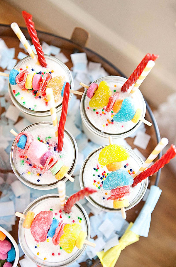 Tasty candy vanilla milkshakes