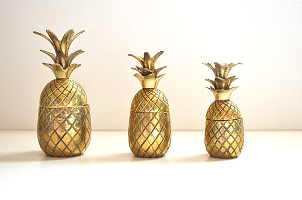 Three brass vintage pineapples