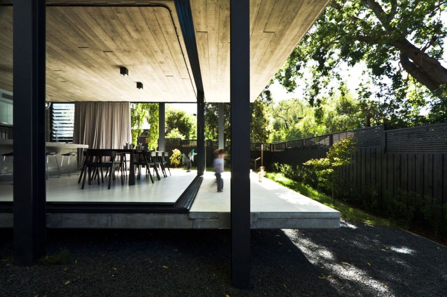 View of the kitchen and dining area from outside