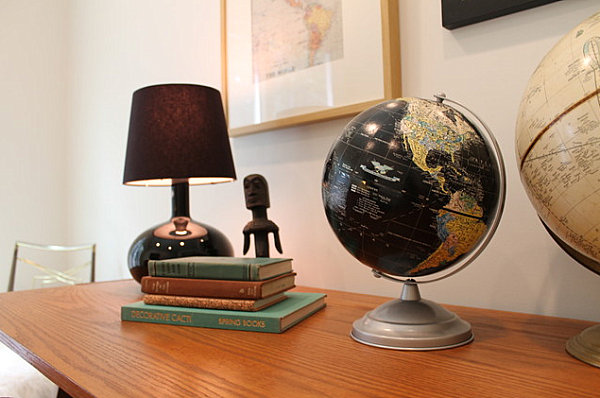 Vintage globes in a home office