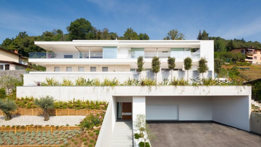 White modern facade of House Lombardo